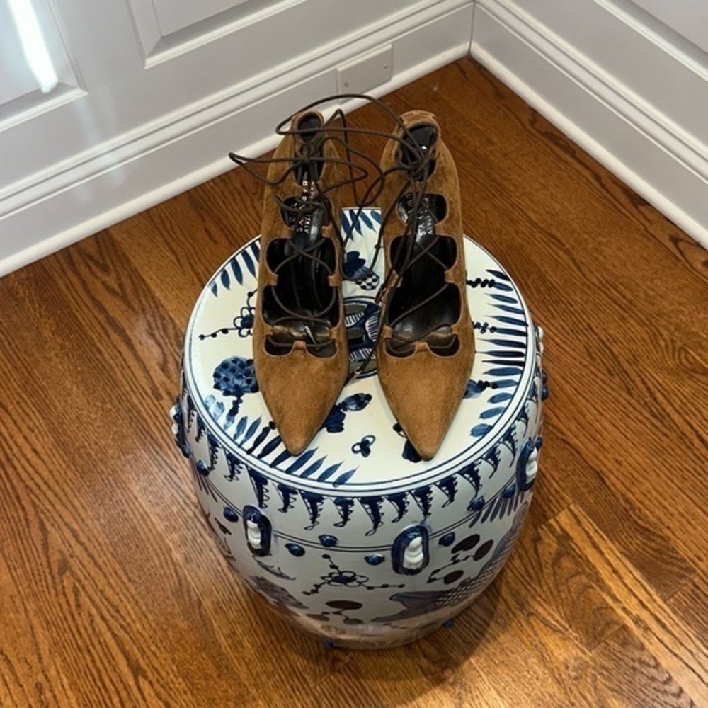 Barneys New York Lace Up Suede Heels